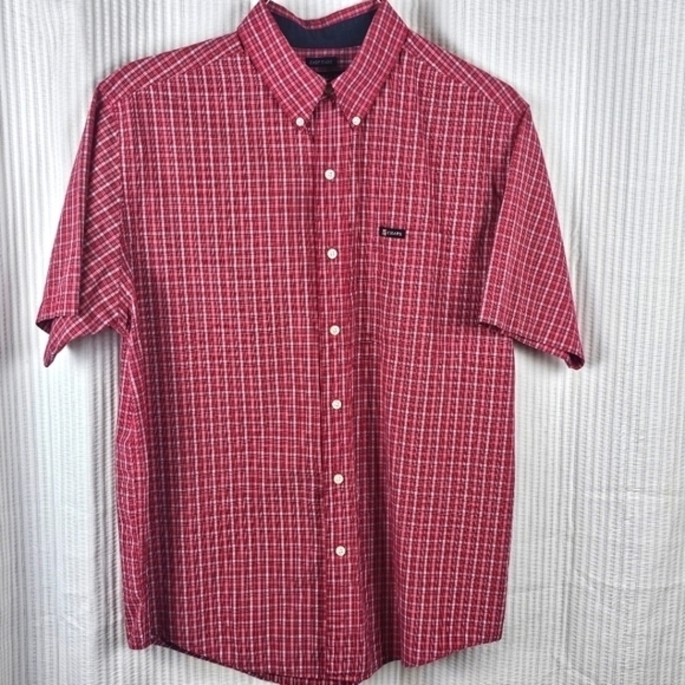 Men's Chaps Button Down Short Sleeve Shirt Large‎ Red Workwear Lightweight